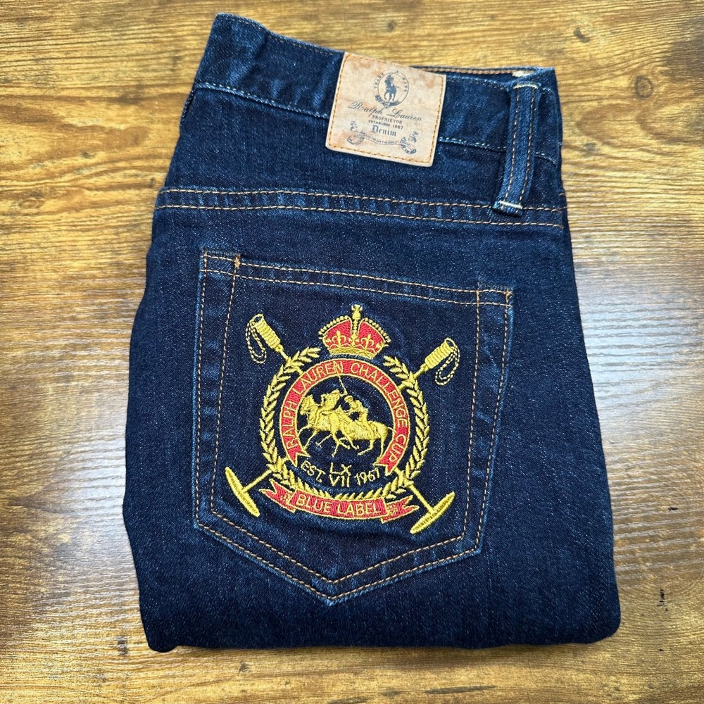 Ralph Lauren Sport Blue Label Indigo Crest Embroidered Slim Jeans Womens 27‎